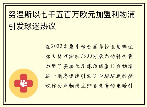 努涅斯以七千五百万欧元加盟利物浦引发球迷热议