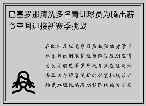 巴塞罗那清洗多名青训球员为腾出薪资空间迎接新赛季挑战 巴塞罗那清洗多名青训球员为腾出薪资空间迎接新赛季挑战